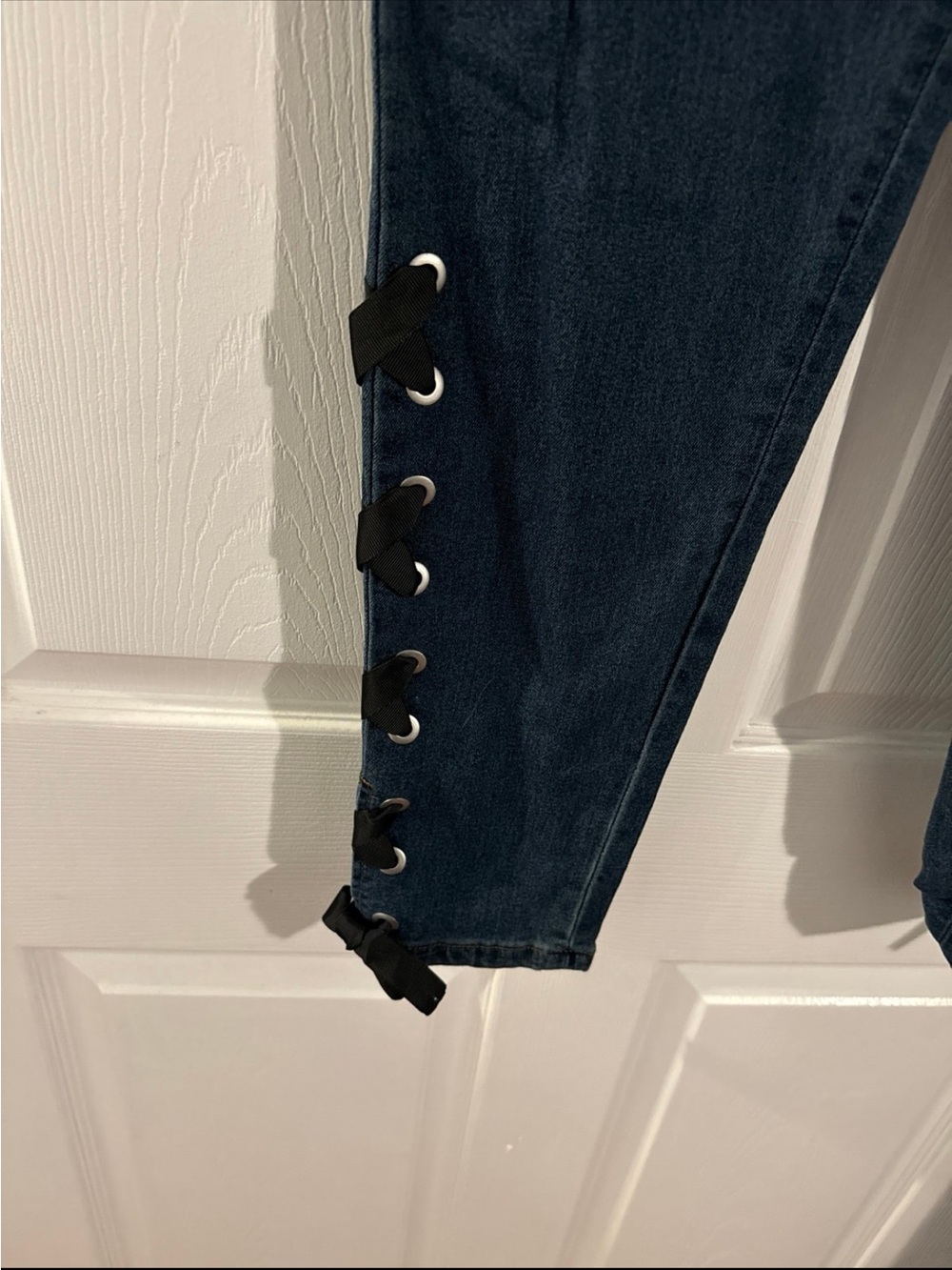 VENUS Dark Blue Lace-Up Skinny Jeans - Picture 5 of 7